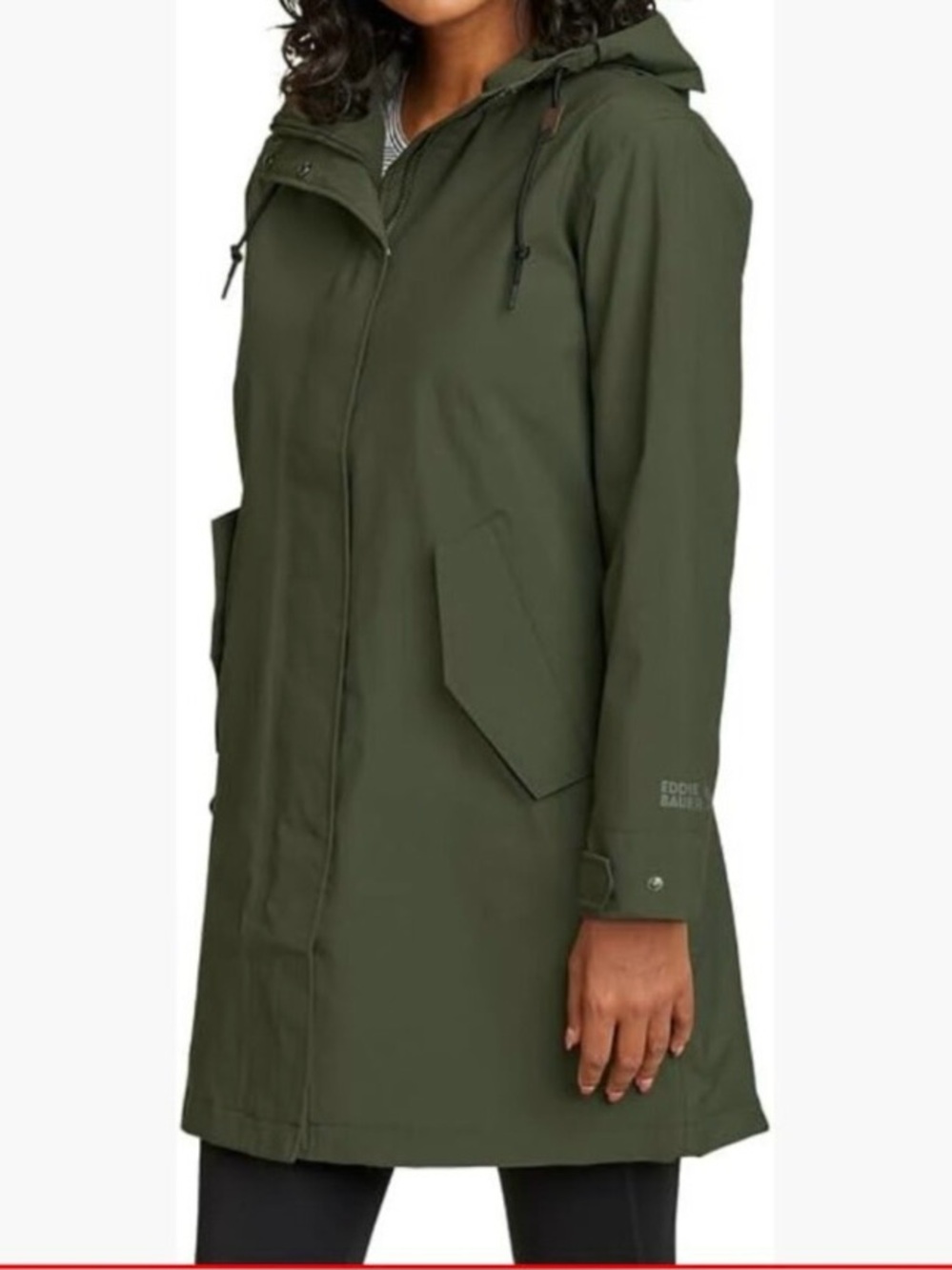 Eddie Bauer Nylon Hooded Waterproof Rain Trench Coat Olive 2X